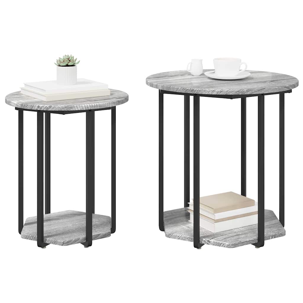 vidaXL Side Table Set with Shelf 2 pcs Grey