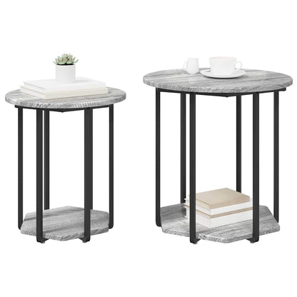 vidaXL Side Table Set with Shelf 2 pcs Grey