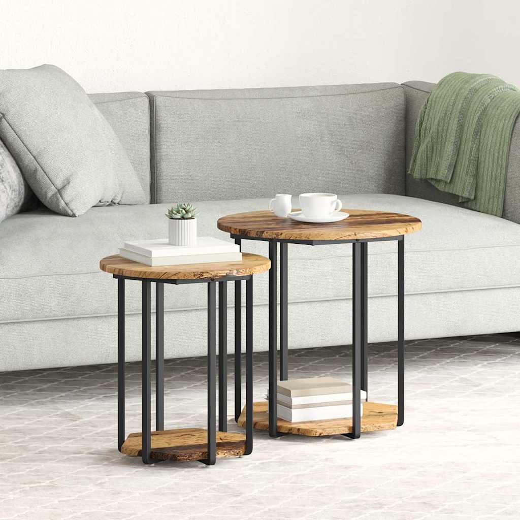 vidaXL Side Table Set with Shelf 2 pcs Brown