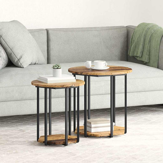 vidaXL Side Table Set with Shelf 2 pcs Brown
