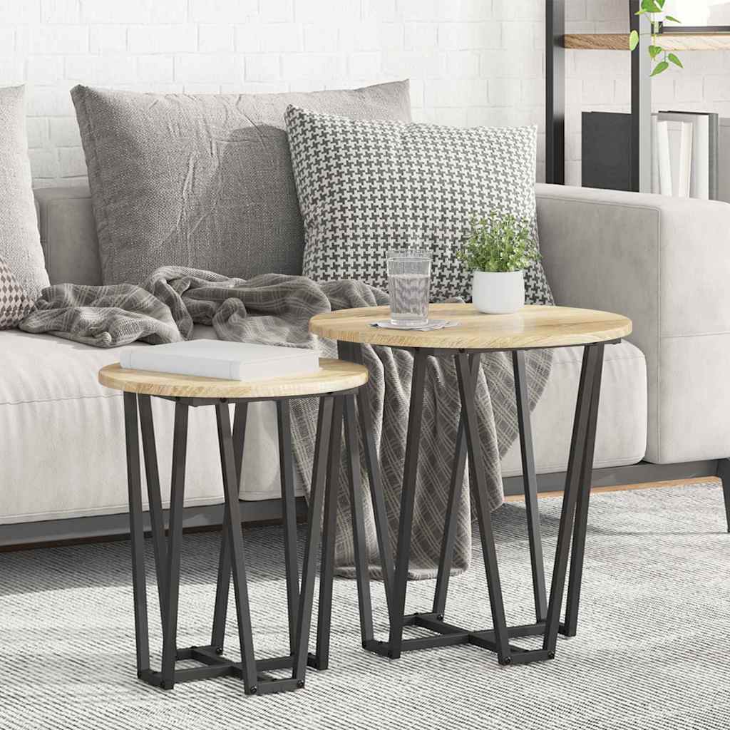 vidaXL Side Table Set 2 pcs Sonoma Oak and Black