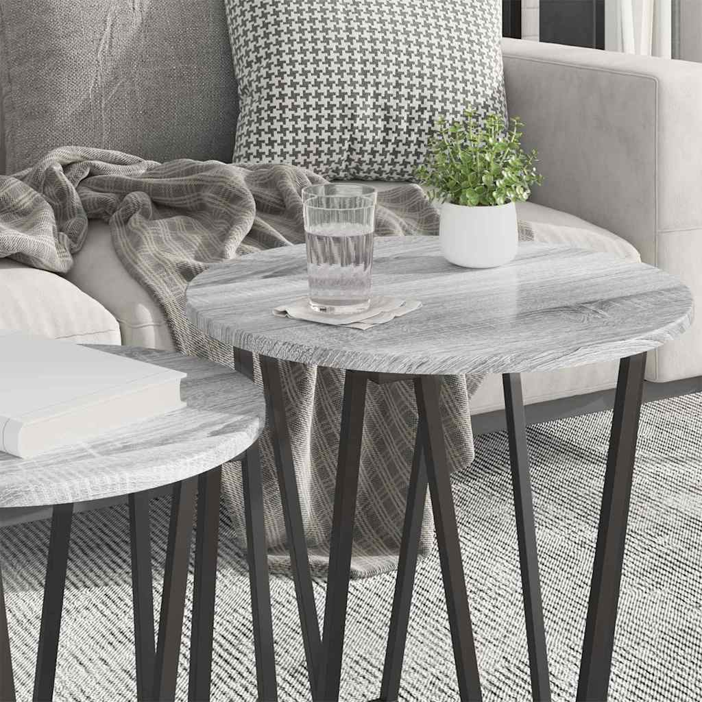 vidaXL Side Table Set 2 pcs Grey Sonoma and Black