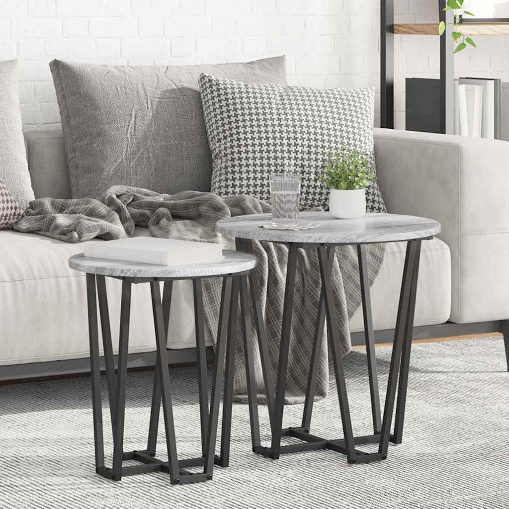 vidaXL Side Table Set 2 pcs Grey Sonoma and Black