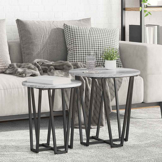 vidaXL Side Table Set 2 pcs Grey Sonoma and Black