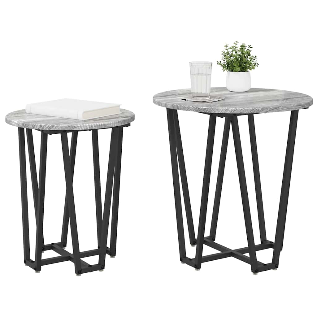 vidaXL Side Table Set 2 pcs Grey Sonoma and Black