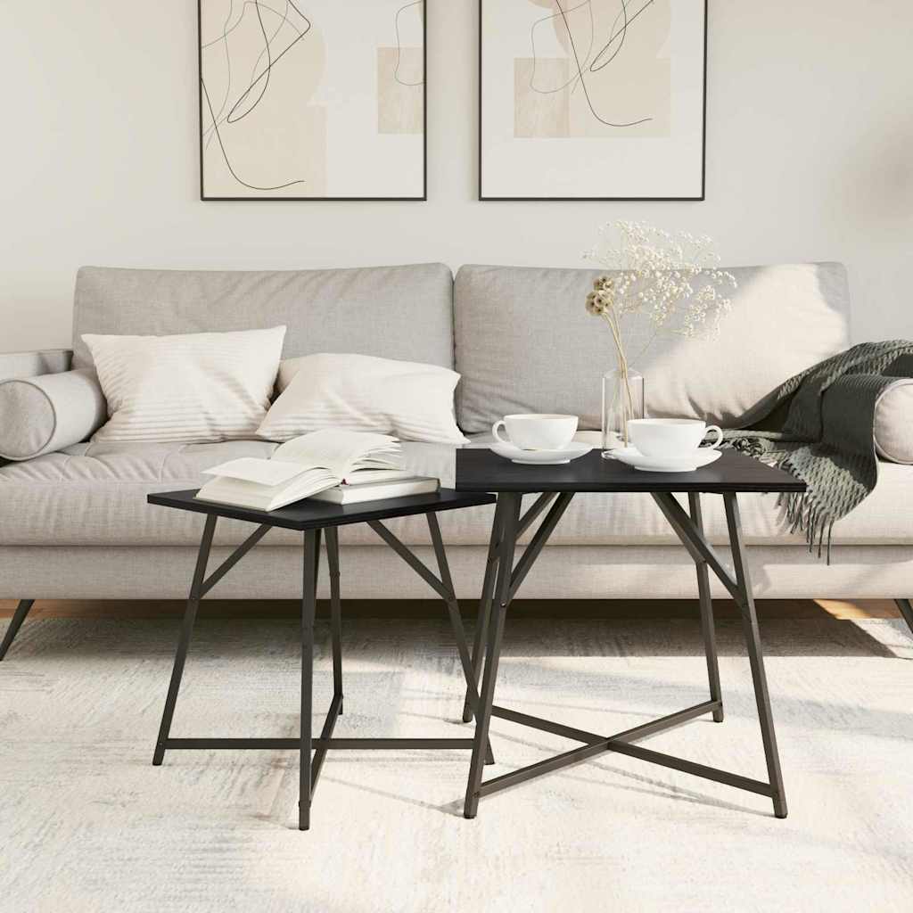 vidaXL Side Table Set 2 pcs Black Oak