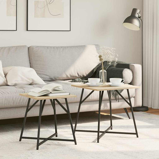 vidaXL Side Table Set 2 pcs Sonoma Oak and Black