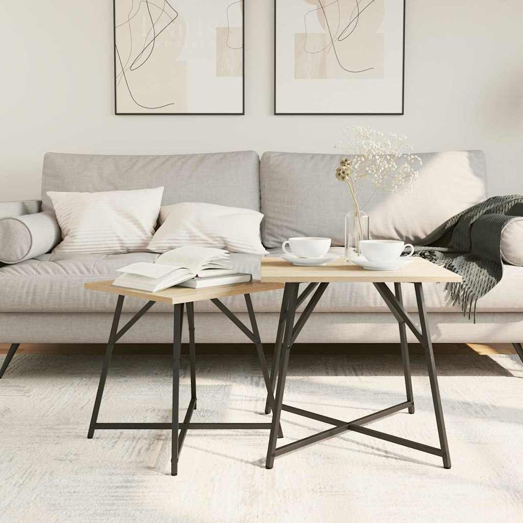 vidaXL Side Table Set 2 pcs Sonoma Oak and Black