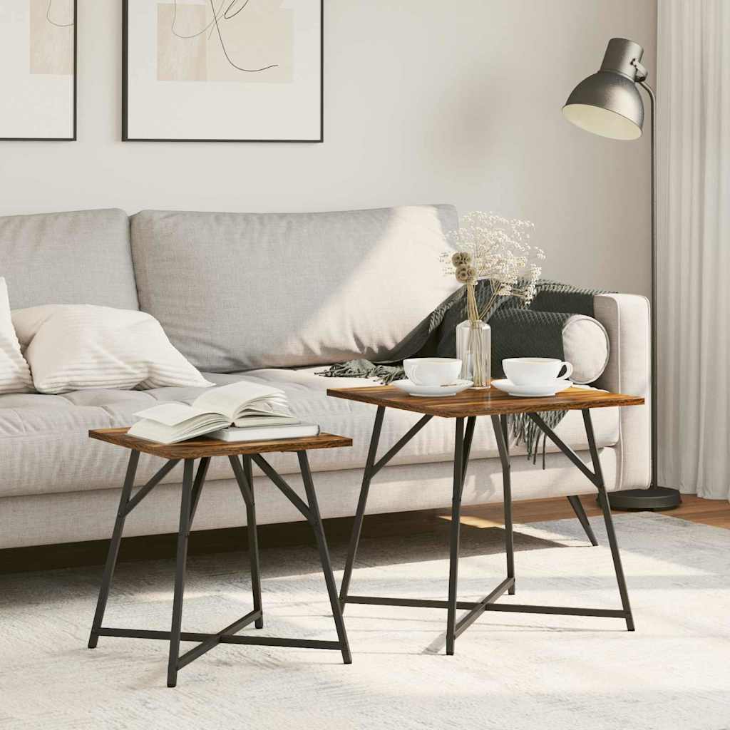 vidaXL Side Table Set 2 pcs Smoked Oak and Black