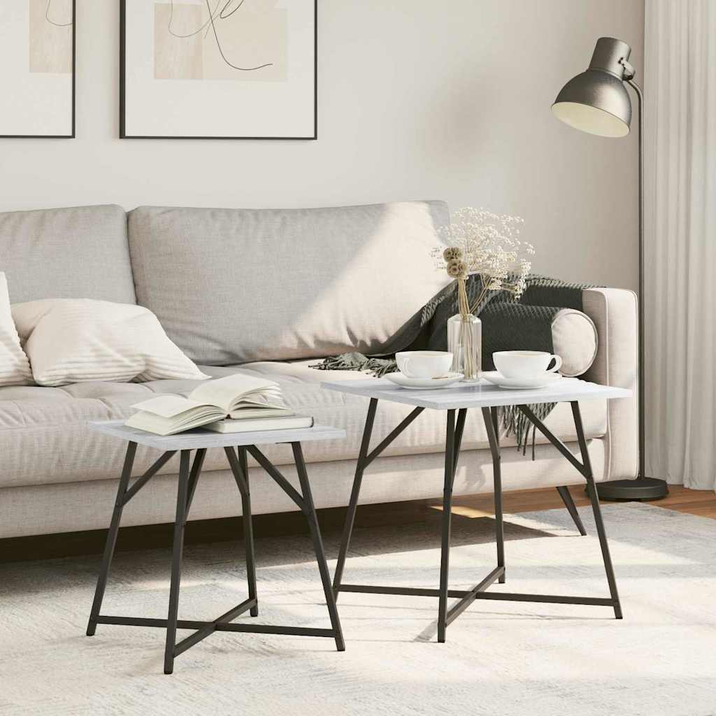 vidaXL Side Table Set 2 pcs Grey Sonoma and Black