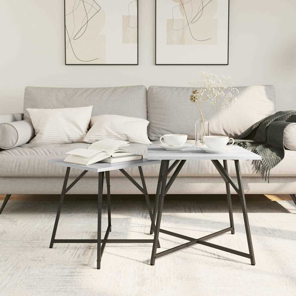 vidaXL Side Table Set 2 pcs Grey Sonoma and Black