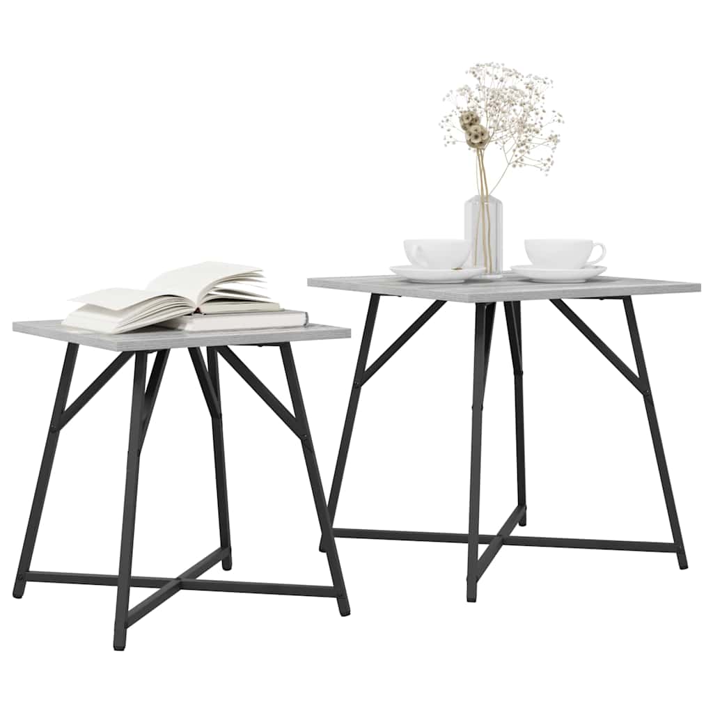 vidaXL Side Table Set 2 pcs Grey Sonoma and Black