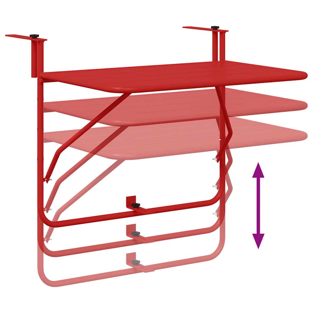 vidaXL Hanging Balcony Table Folding Red 60 x 39 x 65 cm Steel