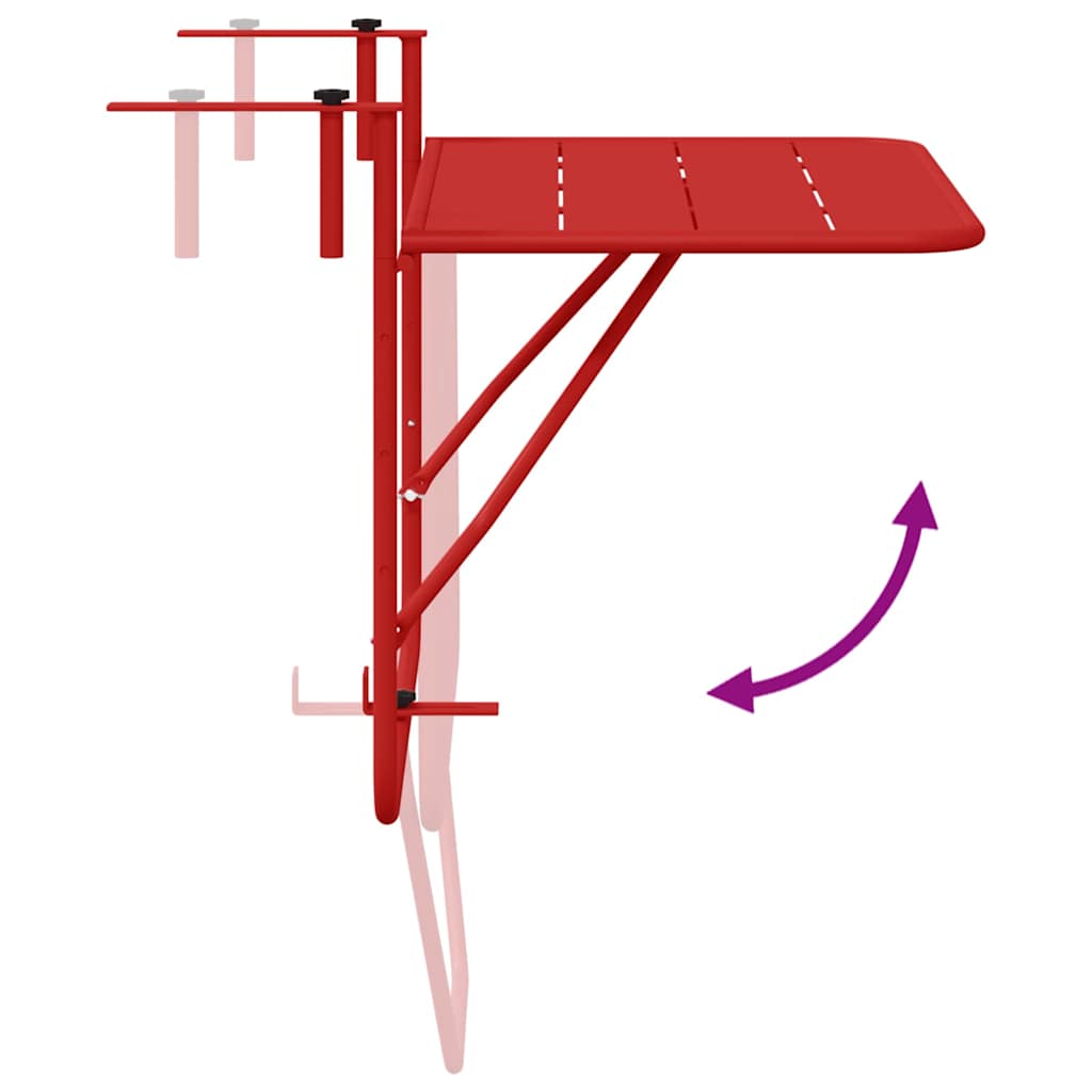 vidaXL Hanging Balcony Table Folding Red 60 x 39 x 65 cm Steel