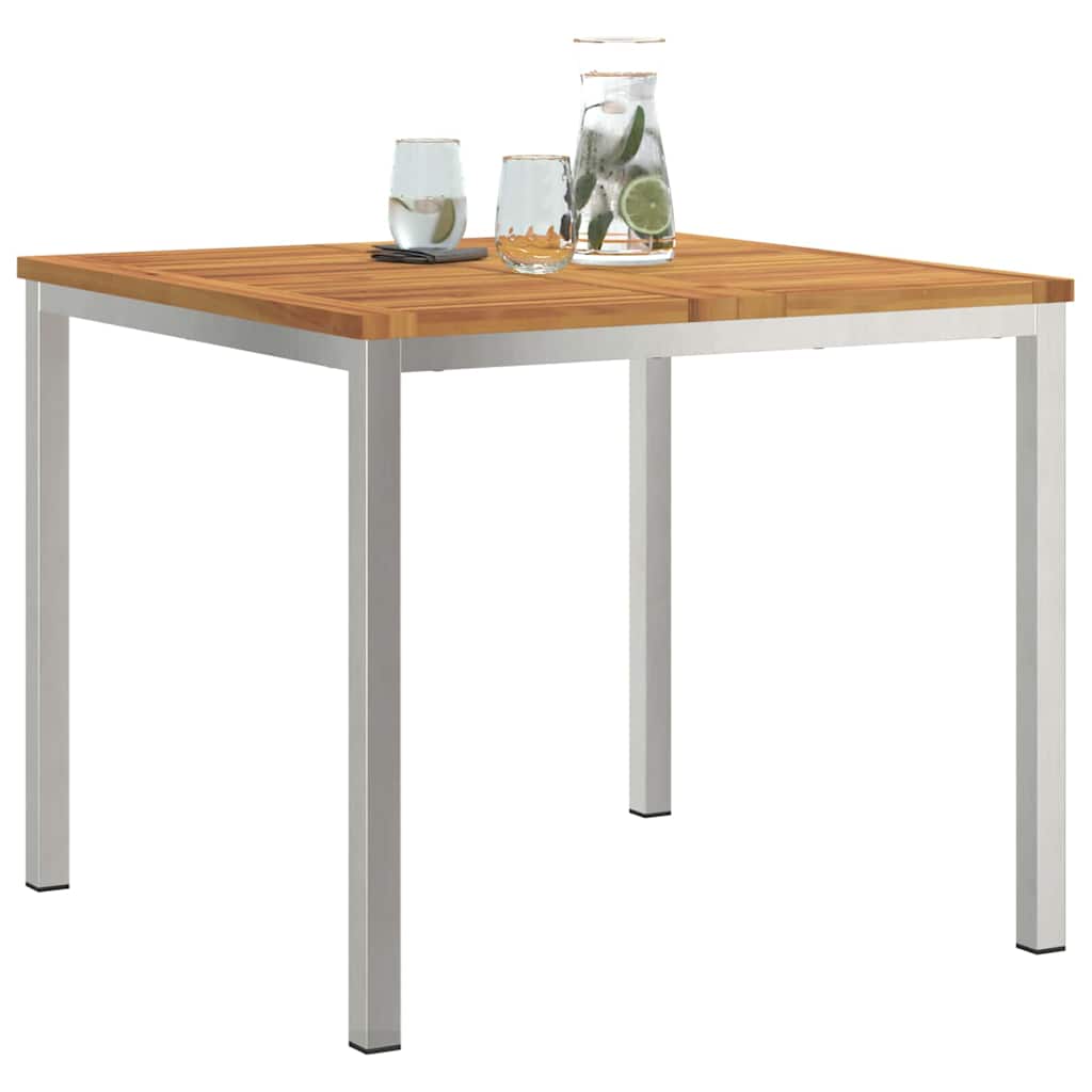 vidaXL Dining Table 90x90x75 cm Solid Acacia Wood and Stainless Steel