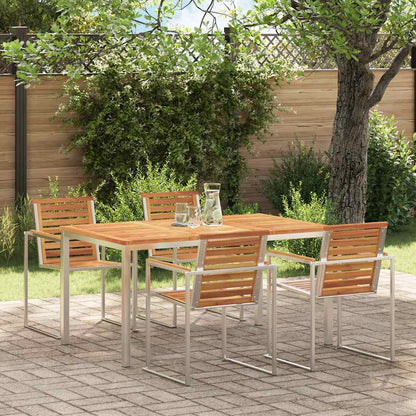vidaXL Dining Table 150x90x75 cm Solid Acacia Wood and Stainless Steel