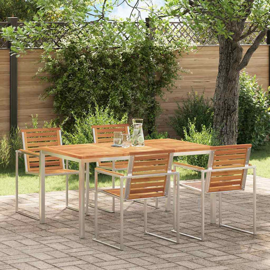 vidaXL Dining Table 150x90x75 cm Solid Acacia Wood and Stainless Steel