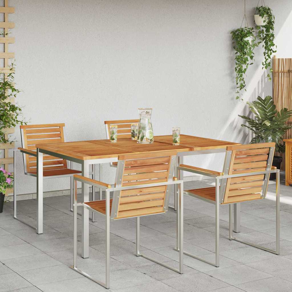 vidaXL Dining Table 150x90x75 cm Solid Teak Wood and Stainless Steel