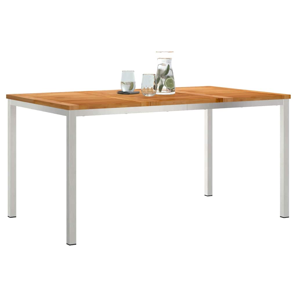 vidaXL Dining Table 150x90x75 cm Solid Teak Wood and Stainless Steel