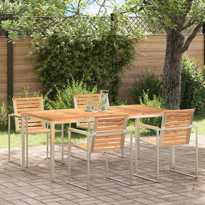 vidaXL Dining Table 180x90x75 cm Solid Teak Wood and Stainless Steel