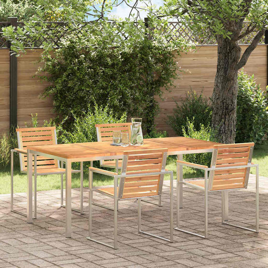 vidaXL Dining Table 180x90x75 cm Solid Teak Wood and Stainless Steel