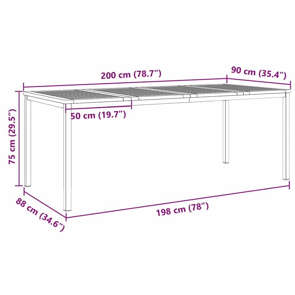 vidaXL DiningTable Brown 200 x 90 x 75 cm Solid Acacia Wood