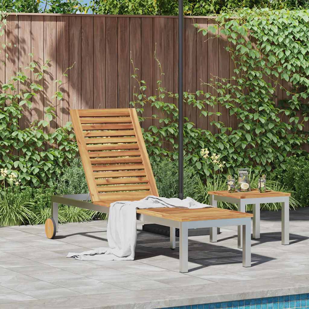 vidaXL Sun Lounger Solid Acacia Wood and Stainless Steel