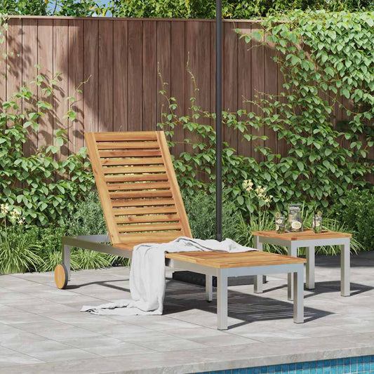 vidaXL Sun Lounger Solid Acacia Wood and Stainless Steel
