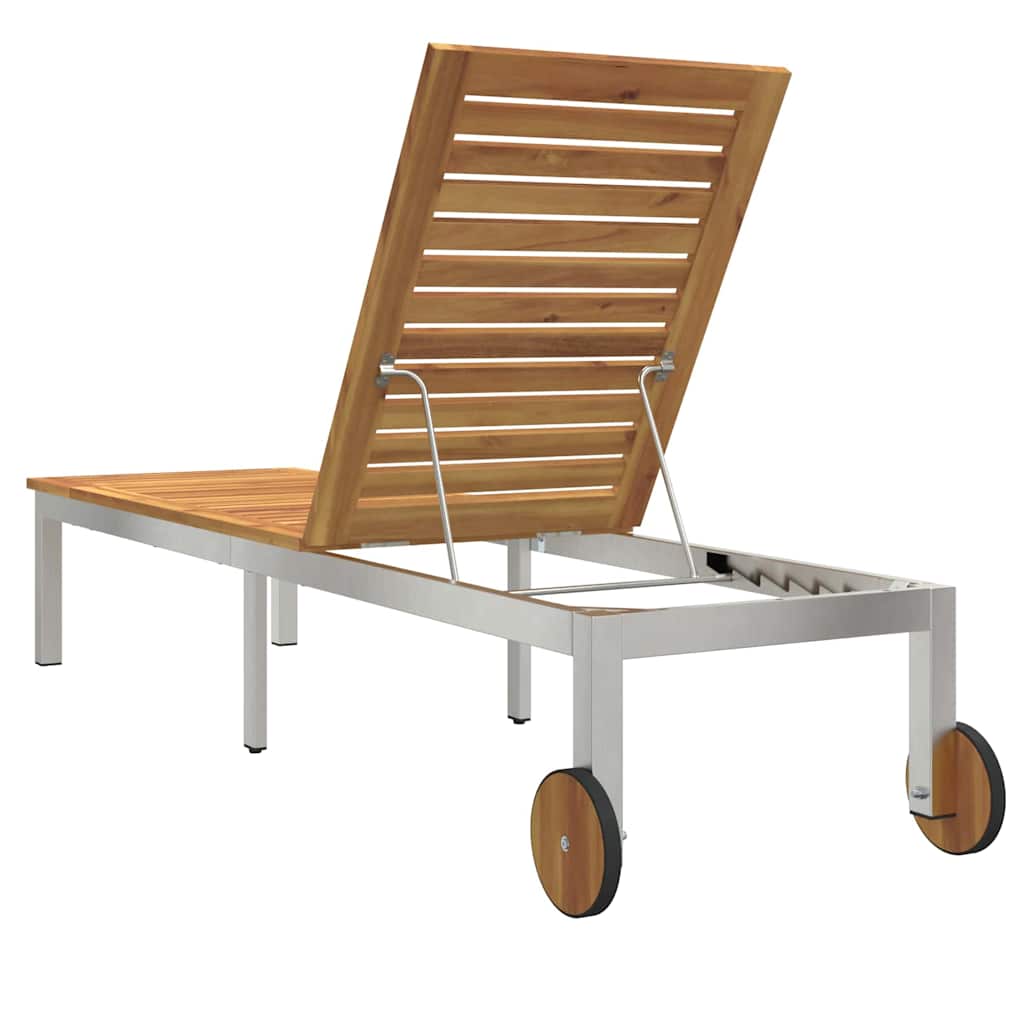 vidaXL Sun Lounger Solid Acacia Wood and Stainless Steel
