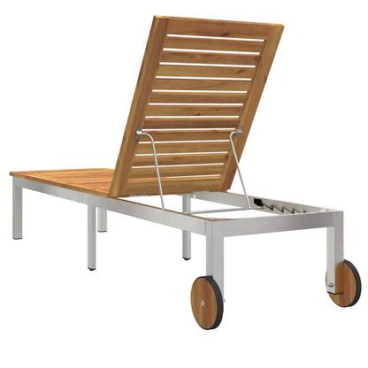 vidaXL Sun Lounger Solid Acacia Wood and Stainless Steel