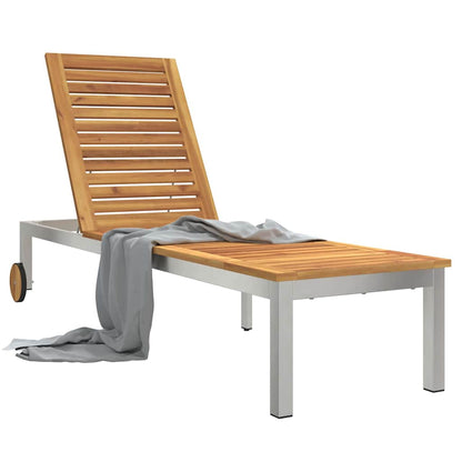 vidaXL Sun Lounger Solid Acacia Wood and Stainless Steel