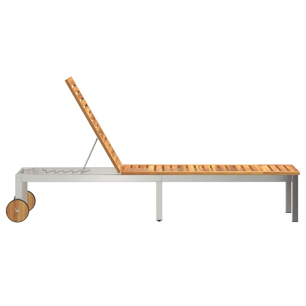 vidaXL Sun Lounger Solid Acacia Wood and Stainless Steel