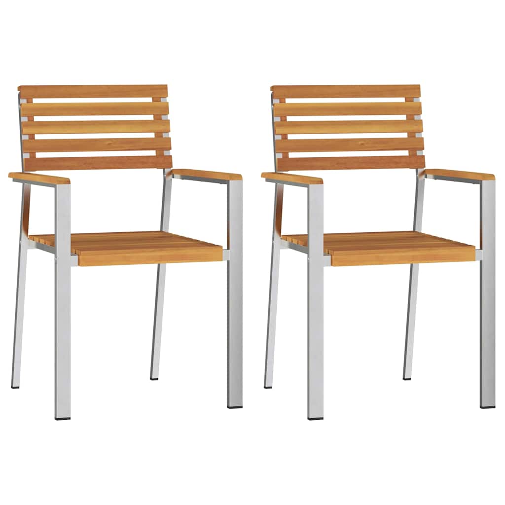 vidaXL Garden Chair 2 pcs Solid Acacia Wood and Stainless Steel