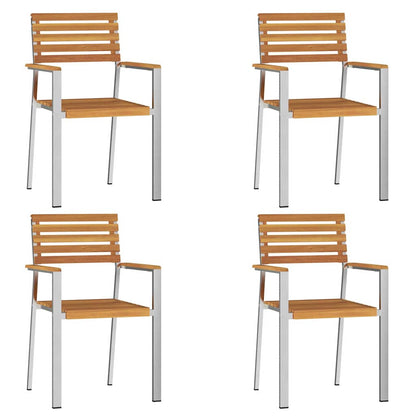 vidaXL Garden Chair 4 pcs Solid Acacia Wood and Stainless Steel