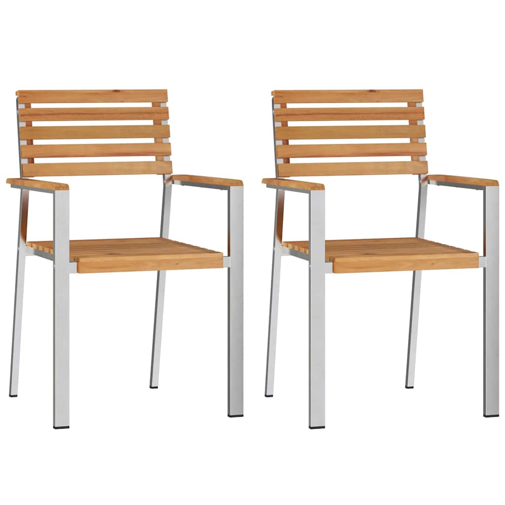 vidaXL Garden Chair 2 pcs Solid Teak Wood and Stainless Steel