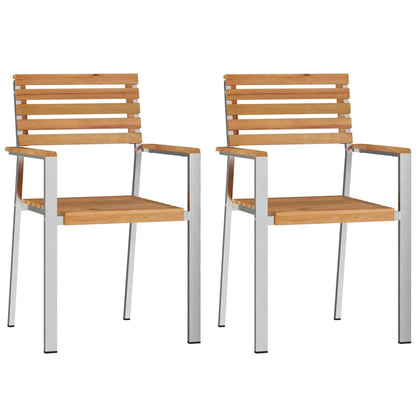 vidaXL Garden Chair 2 pcs Solid Teak Wood and Stainless Steel