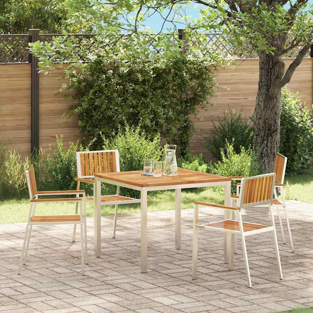 vidaXL Garden Chair 4 pcs Solid Acacia Wood and Stainless Steel