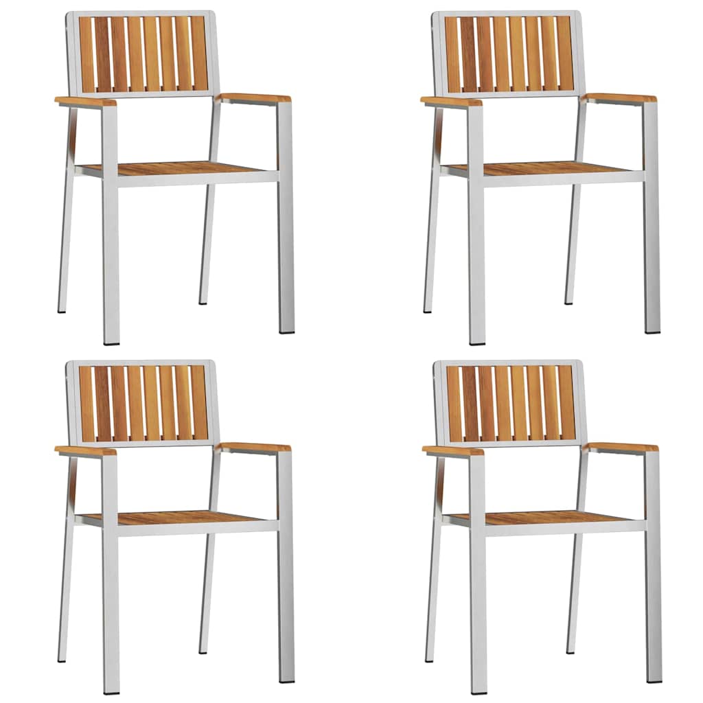 vidaXL Garden Chair 4 pcs Solid Acacia Wood and Stainless Steel