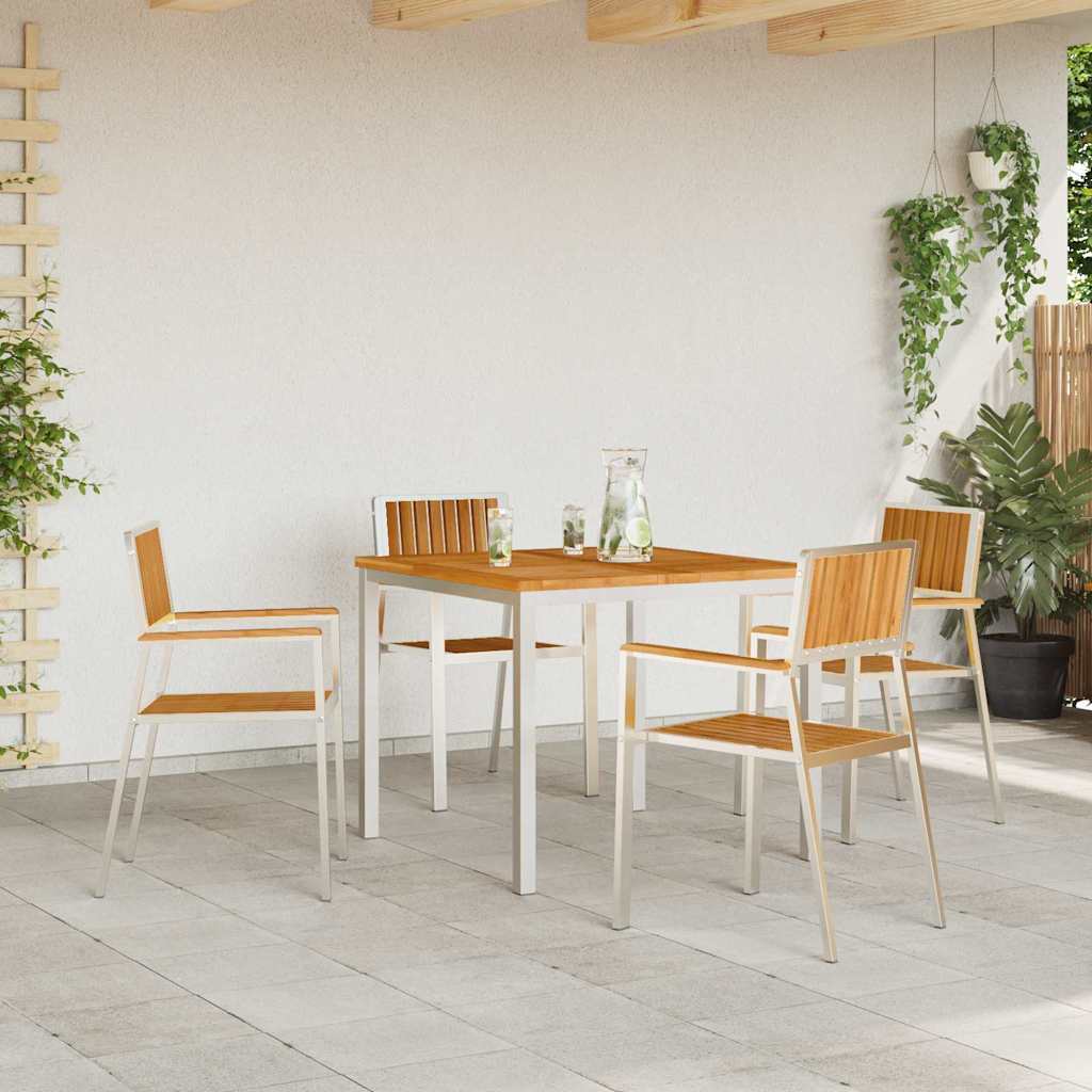 vidaXL Garden Chair 4 pcs Solid Teak Wood and Stainless Steel
