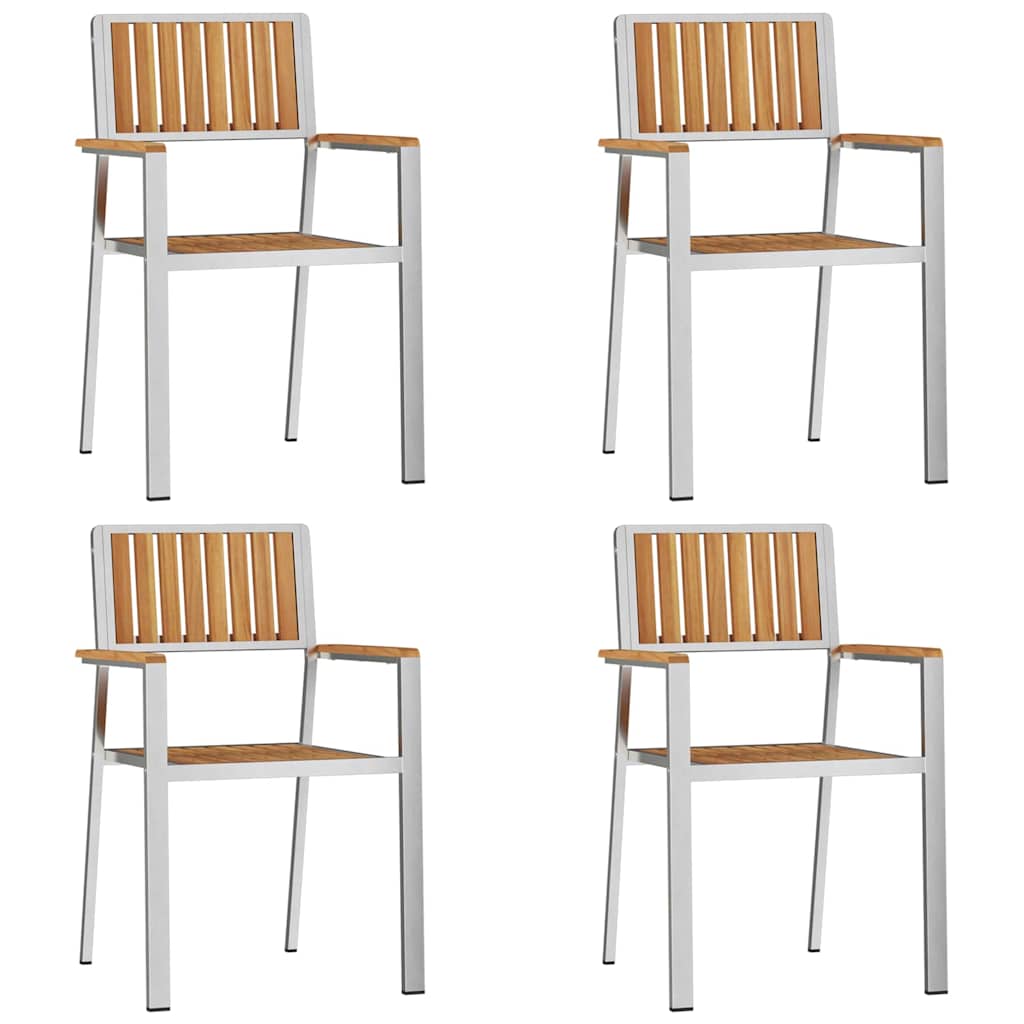 vidaXL Garden Chair 4 pcs Solid Teak Wood and Stainless Steel