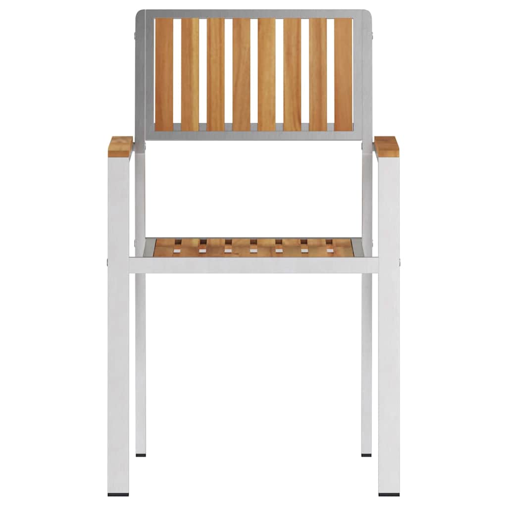 vidaXL Garden Chair 4 pcs Solid Teak Wood and Stainless Steel