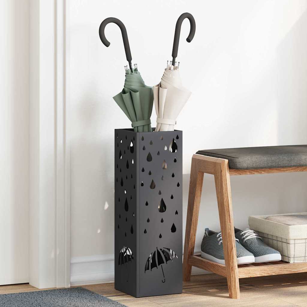 vidaXL Umbrella Stand with Storage Black 15.5 x 15.5 x 49 cm Metal