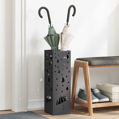 vidaXL Umbrella Stand with Storage Black 15.5 x 15.5 x 49 cm Metal