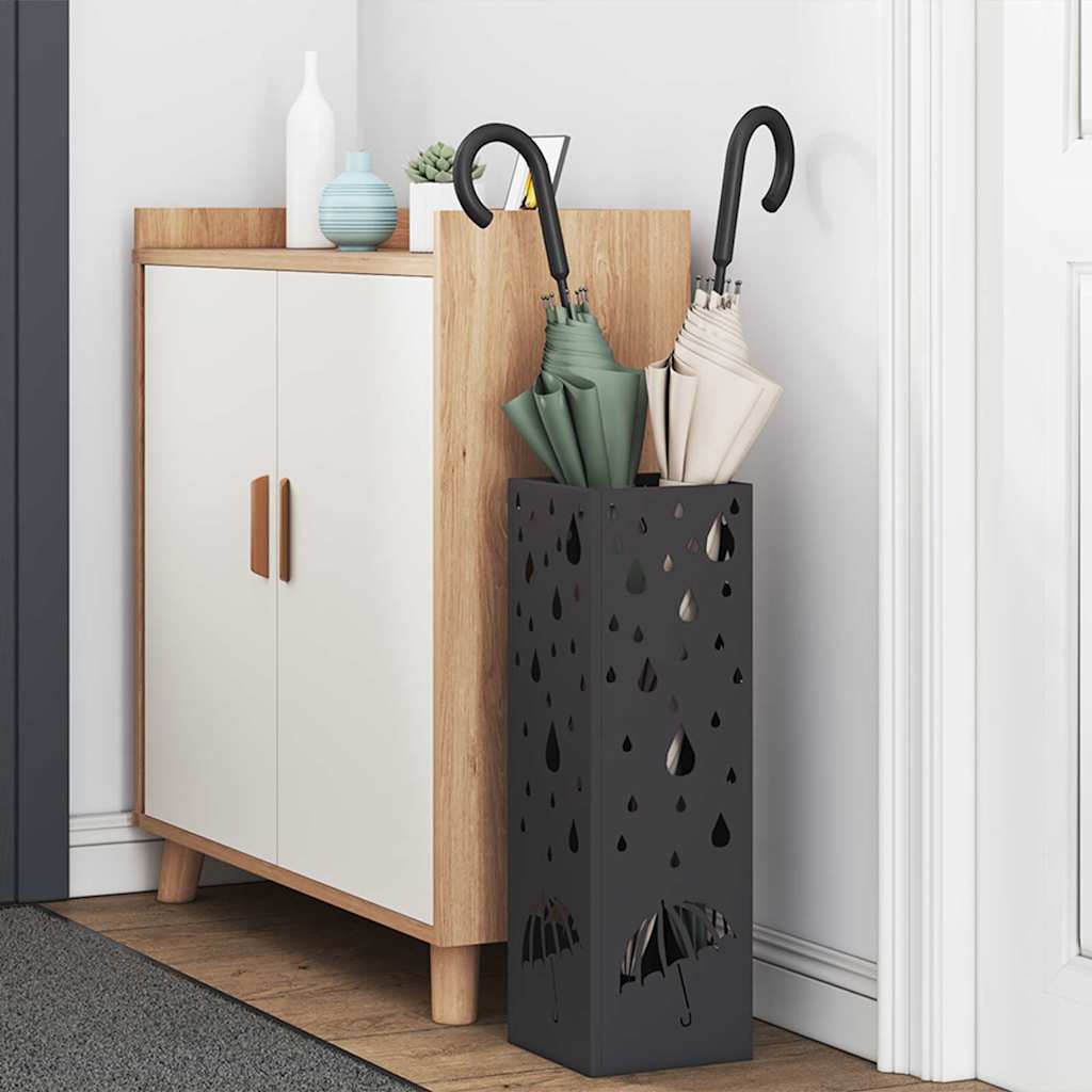 vidaXL Umbrella Stand with Storage Black 15.5 x 15.5 x 49 cm Metal