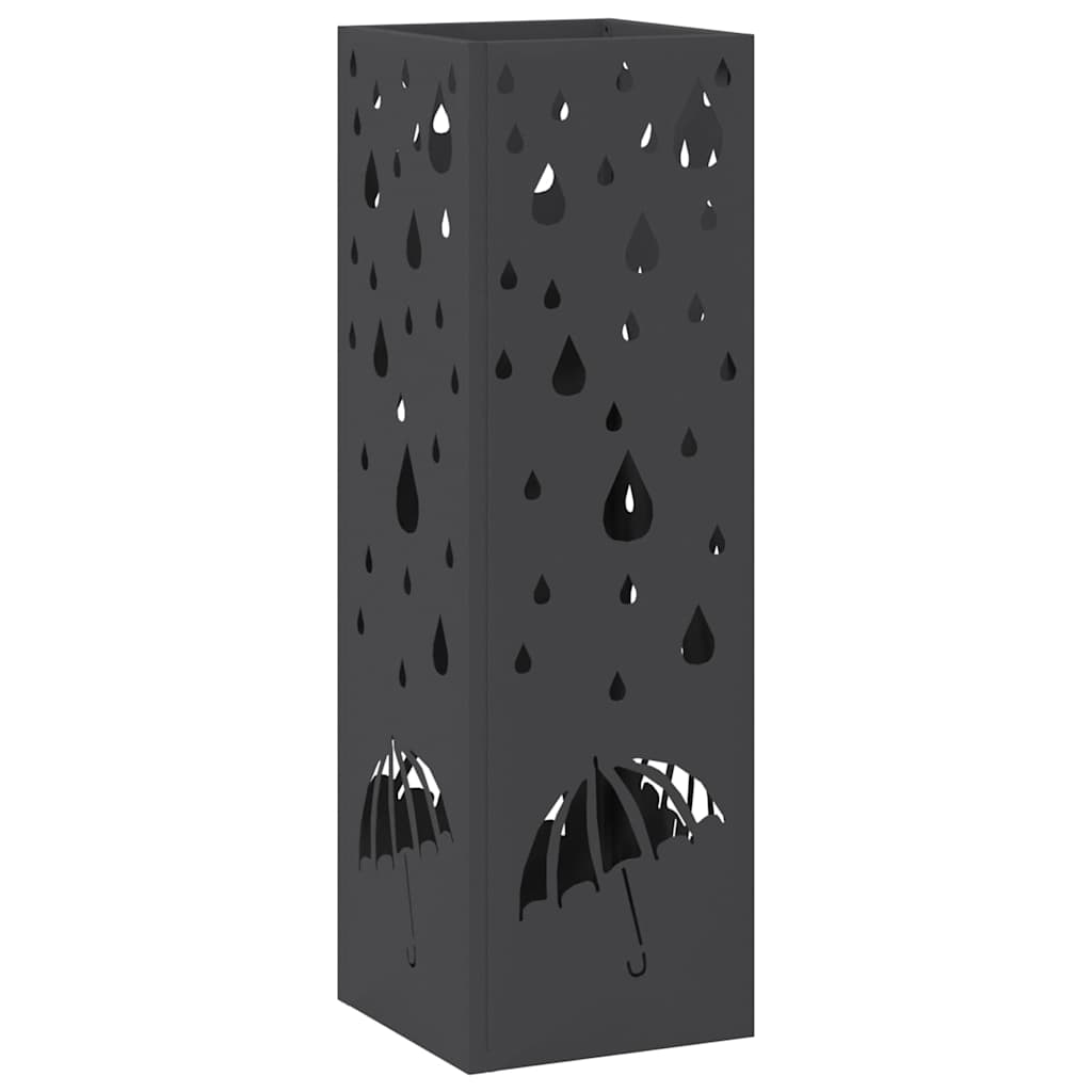 vidaXL Umbrella Stand with Storage Black 15.5 x 15.5 x 49 cm Metal