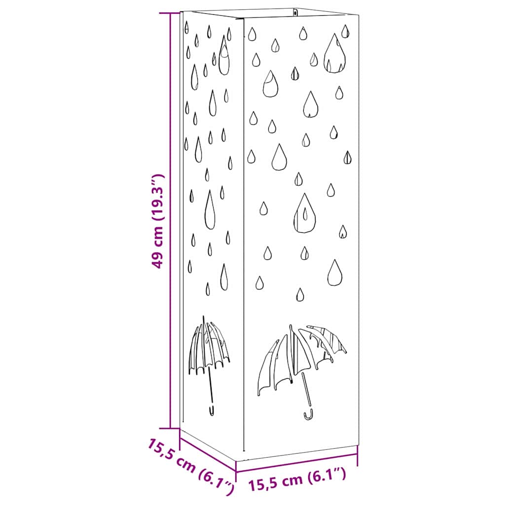 vidaXL Umbrella Stand with Storage Black 15.5 x 15.5 x 49 cm Metal