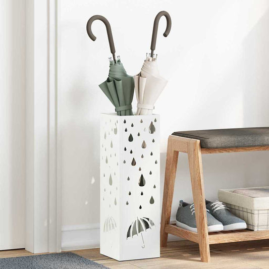vidaXL Rain Umbrella Stand White 15.5 x 15.5 x 49 cm Steel