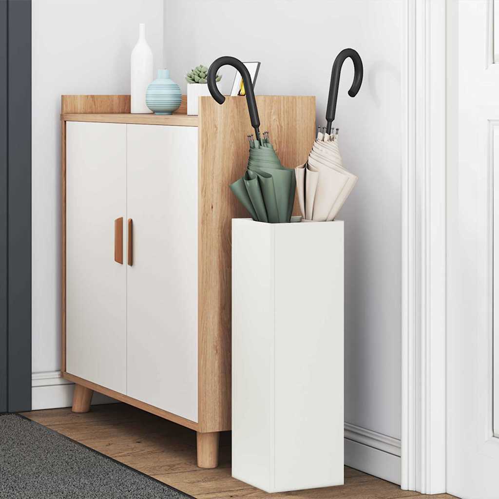 vidaXL Umbrella Stand with Storage White 15.5 x 15.5 x 49 cm Metal