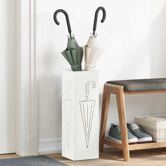 vidaXL Rain Umbrella Stand White 15.5 x 15.5 x 49 cm Steel