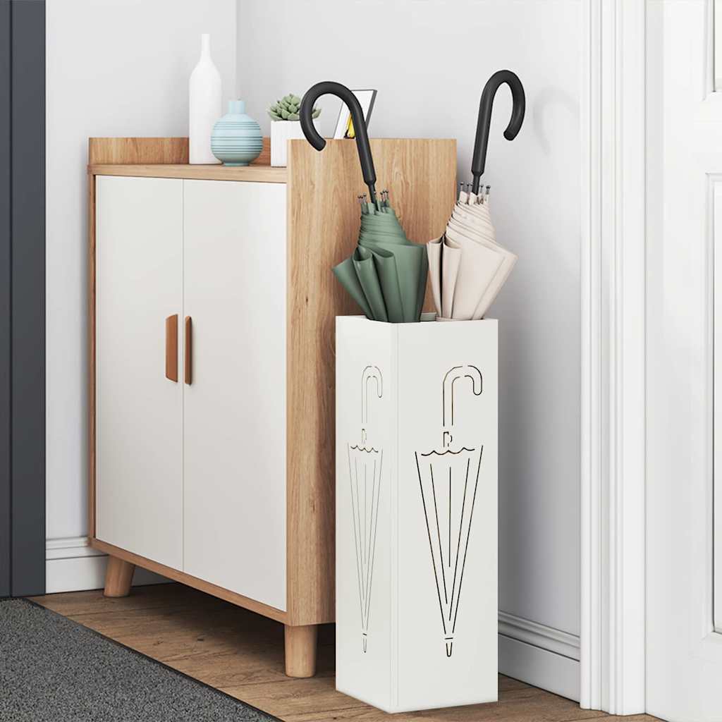 vidaXL Rain Umbrella Stand White 15.5 x 15.5 x 49 cm Steel
